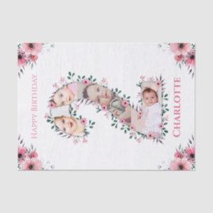 Big 2nd Birthday Girl Photo Collage Pink Flower Tissue Paper