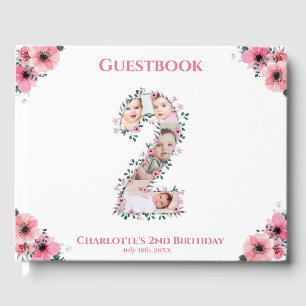 Big 2nd Birthday Photo Collage Flower Girl White Guest Book