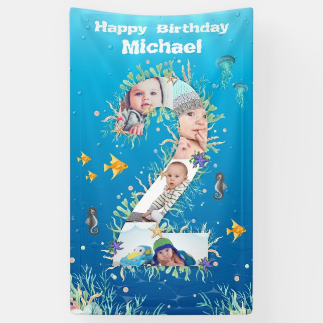 Big 2nd Birthday Under The Sea Photo Collage Banner (Vertical)