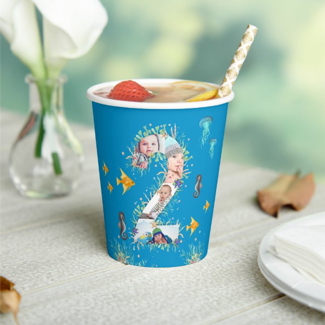 Big 2nd Under The Sea Birthday Photo Collage Paper Cups (Insitu)