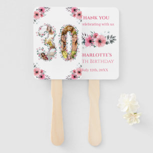 Big 30th Birthday Photo Collage Pink Flower White Hand Fan