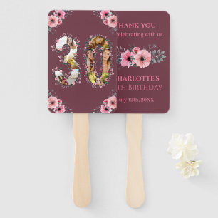 Big 30th Birthday Photo Collage Pink Flower Woman Hand Fan