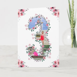 Big 3rd Birthday Girl Photo Collage Pink Flower Card