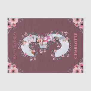 Big 3rd Birthday Girl Photo Collage Pink Flower Tissue Paper