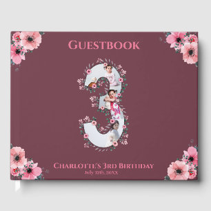 Big 3rd Birthday Photo Collage Flower Girl Pink Guest Book