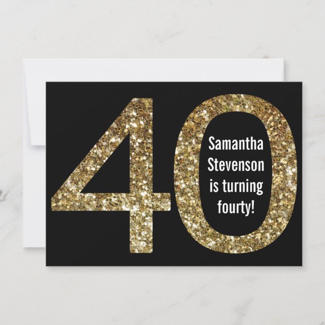 Big 4-0 Birthday Gold Glitter-Look 40th Party Invitation (Front)