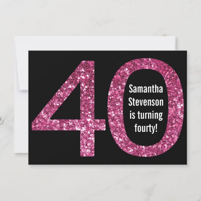Big 4-0 Birthday Pink Glitter-Look 40th Party Invitation (Front)