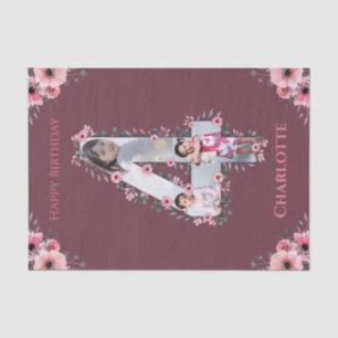 Big 4th Birthday Girl Photo Collage Pink Flower Tissue Paper