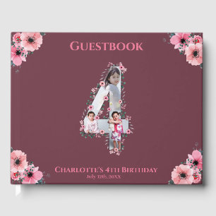 Big 4th Birthday Photo Collage Flower Girl Pink Guest Book