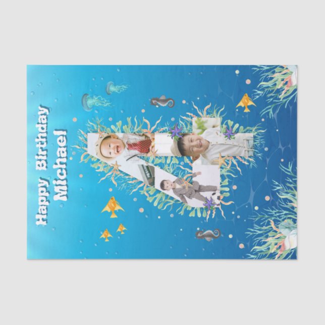 Big 4th Under The Sea Birthday Photo Collage Tissue Paper (Front)