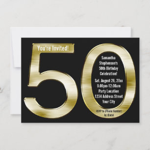Big 5-0 Metallic-Look Gold 50th Birthday Party Invitation