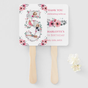 Big 5th Birthday Girl Photo Collage Pink Flower Hand Fan