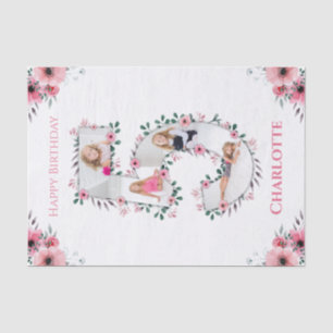 Big 5th Birthday Girl Photo Collage Pink Flower Tissue Paper