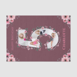 Big 5th Birthday Girl Photo Collage Pink Flower Tissue Paper