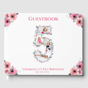 Big 5th Birthday Photo Collage Flower Girl White Guest Book