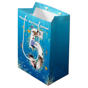 Big 5th Birthday Photo Collage Under The Sea Medium Gift Bag