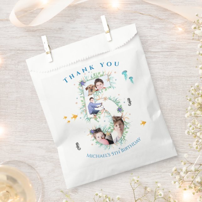 Big 5th Photo Collage Birthday Under The Sea Favour Bags (Clipped)