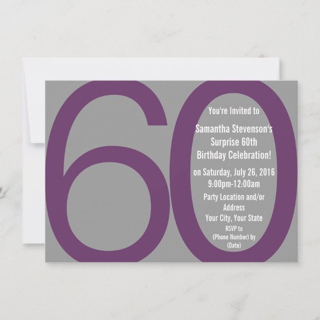 Big 6-0 Party Invitations, Grey/Purple Invitation (Front)