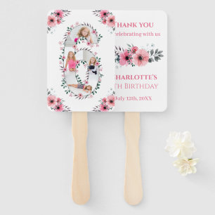 Big 6th Birthday Girl Photo Collage Pink Flower Hand Fan