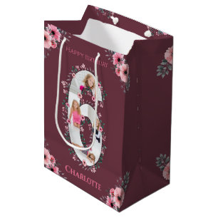 Big 6th Birthday Girl Photo Collage Pink Flower Medium Gift Bag