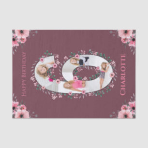 Big 6th Birthday Girl Photo Collage Pink Flower Tissue Paper