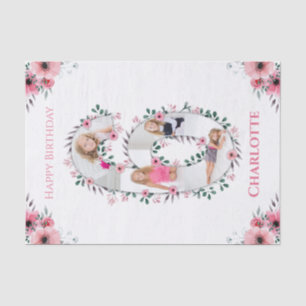 Big 6th Birthday Girl Photo Collage Pink Flower Tissue Paper