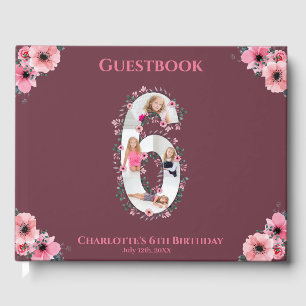 Big 6th Birthday Photo Collage Flower Girl Pink Guest Book