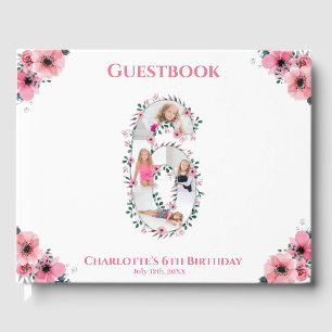 Big 6th Birthday Photo Collage Flower Girl White Guest Book