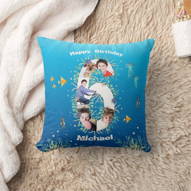 Big 6th Birthday Photo Collage Under The Sea Cushion (Blanket)