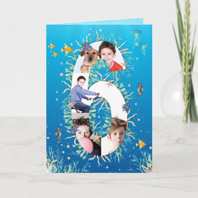 Big 6th Birthday Under The Sea Photo Collage Card (Front)