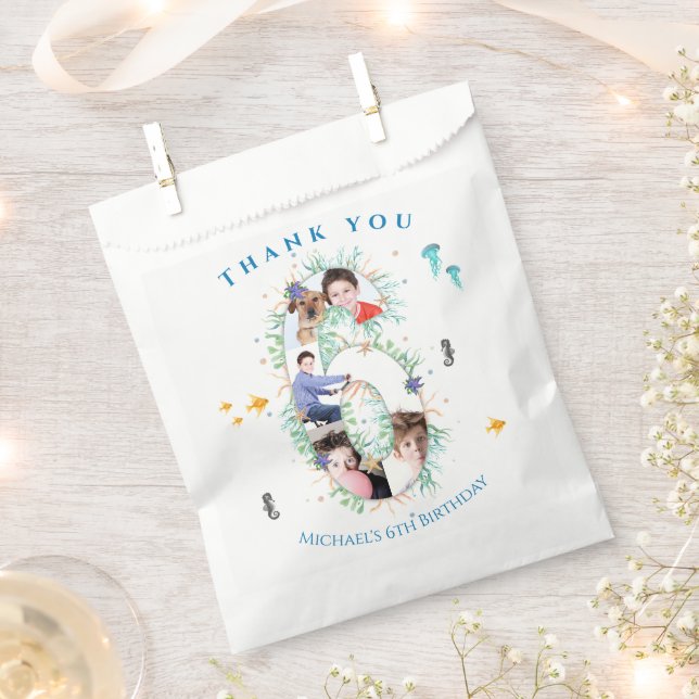 Big 6th Photo Collage Birthday Under The Sea Favour Bags (Clipped)