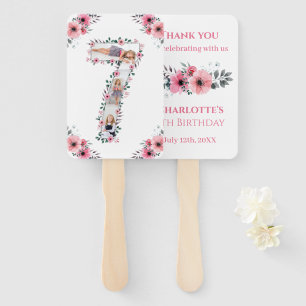 Big 7th Birthday Girl Photo Collage Pink Flower Hand Fan