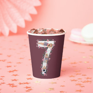 Big 7th Birthday Girl Photo Collage Pink Flower Paper Cups