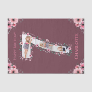 Big 7th Birthday Girl Photo Collage Pink Flower Tissue Paper