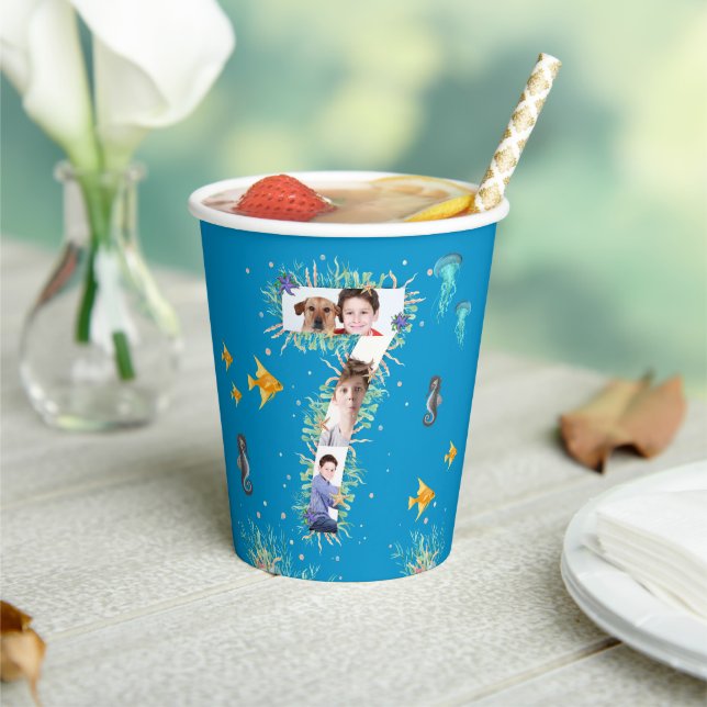 Big 7th Under The Sea Birthday Photo Collage Paper Cups (Insitu)