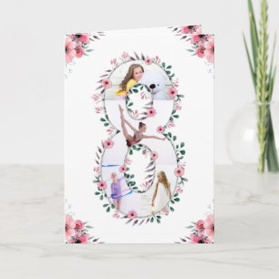 Big 8th Birthday Girl Photo Collage Pink Flower Card