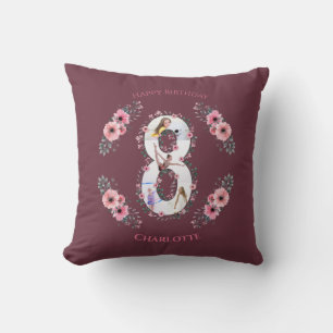 Big 8th Birthday Girl Photo Collage Pink Flower Cushion