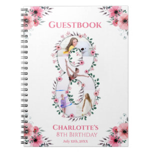Big 8th Birthday Girl Photo Pink Flower Guest Book