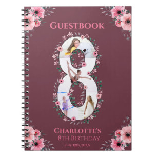 Big 8th Birthday Girl Photo Pink Flower Guest Book