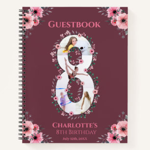 Big 8th Birthday Girl Photo Pink Flower Guest Book