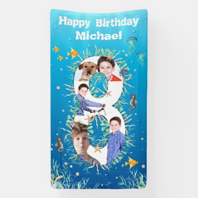 Big 8th Birthday Under The Sea Photo Collage Banner (Vertical)