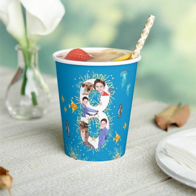 Big 8th Under The Sea Birthday Photo Collage Paper Cups (Insitu)
