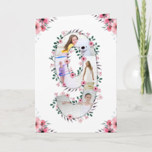Big 9th Birthday Girl Photo Collage Pink Flower Card