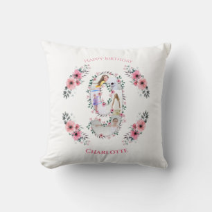 Big 9th Birthday Girl Photo Collage Pink Flower Cushion