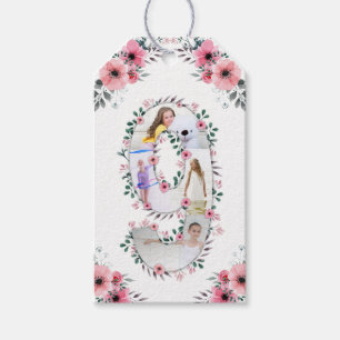 Big 9th Birthday Girl Photo Collage Pink Flower Gift Tags