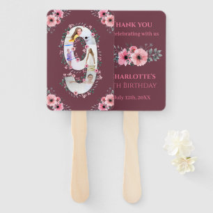 Big 9th Birthday Girl Photo Collage Pink Flower Hand Fan