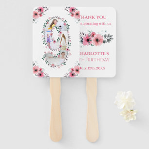 Big 9th Birthday Girl Photo Collage Pink Flower Hand Fan