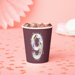 Big 9th Birthday Girl Photo Collage Pink Flower Paper Cups
