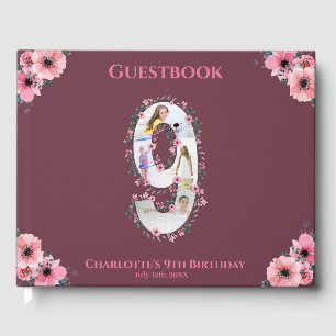 Big 9th Birthday Photo Collage Flower Girl Pink Guest Book