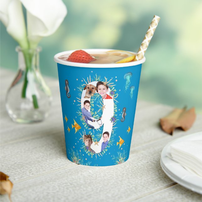 Big 9th Under The Sea Birthday Photo Collage Paper Cups (Insitu)